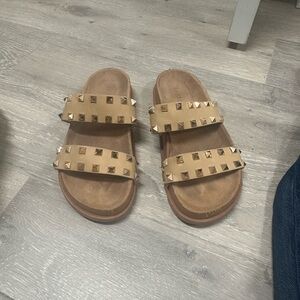 Bamboo Studded Tan Slide Sandals
